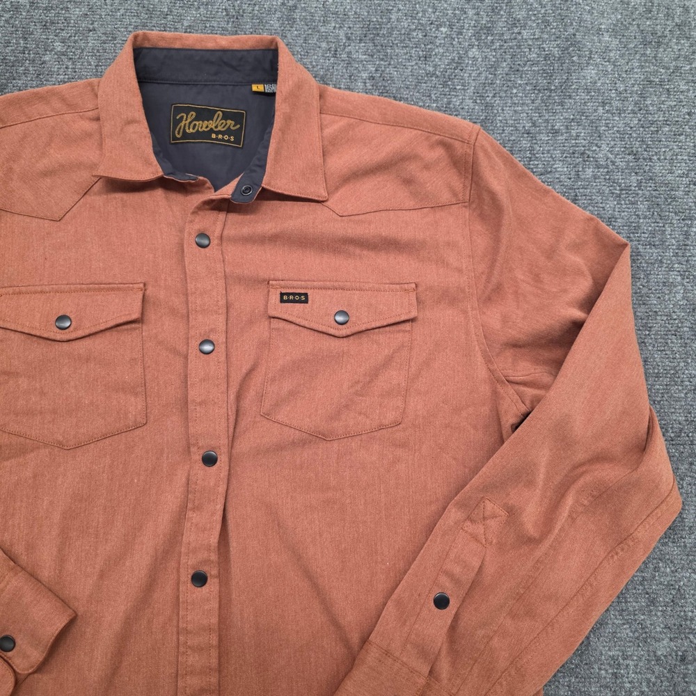 Howler Brothers Mens Stockman Stretch Snapshirt Western Shirt Orange L